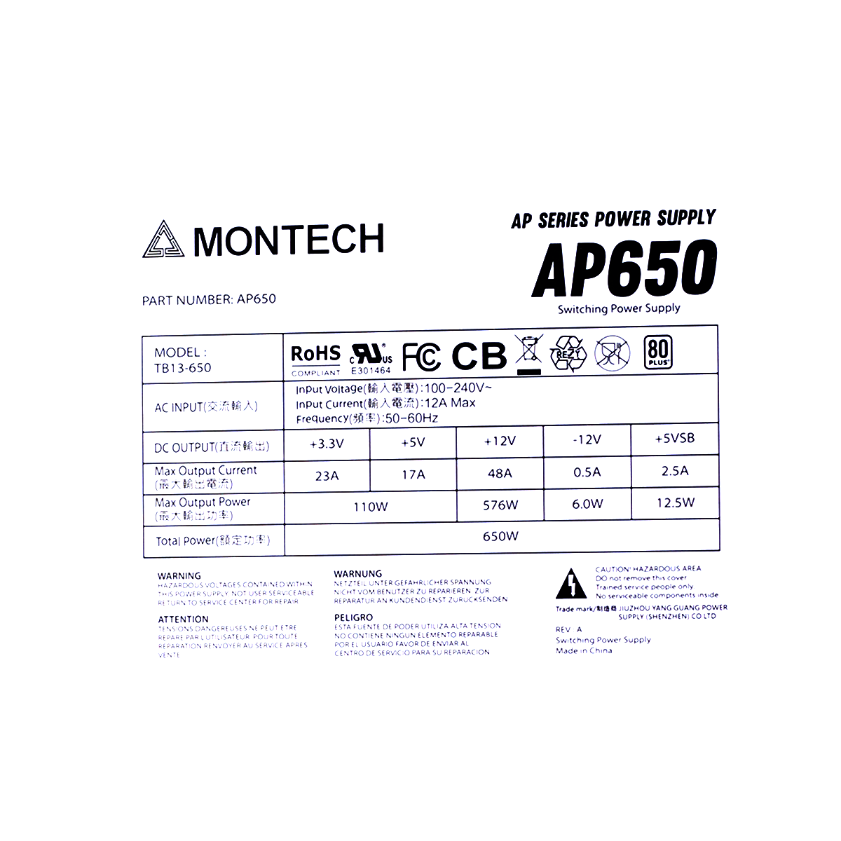 Fonte Montech AP650, 650W, 80 Plus White, PFC Ativo, AP650