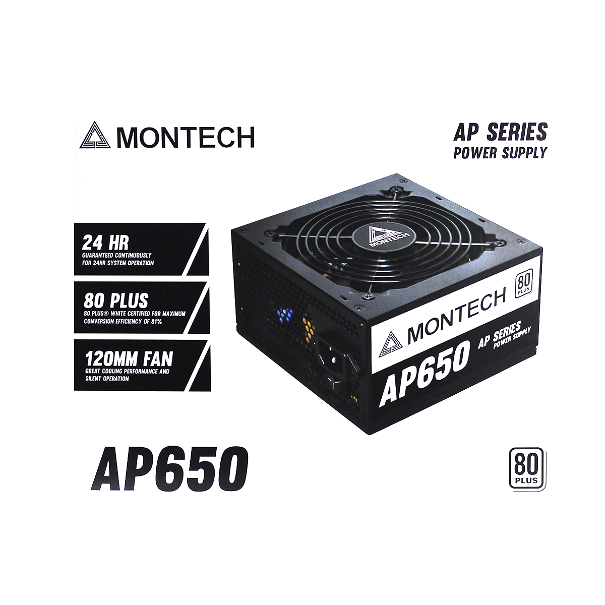 Fonte Montech AP650, 650W, 80 Plus White, PFC Ativo, AP650