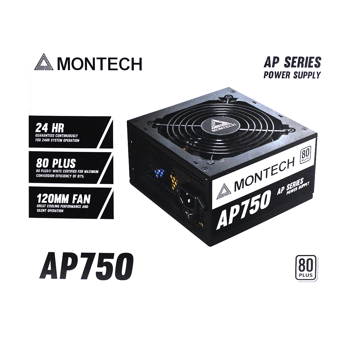 Fonte Montech AP750, 750W, 80 Plus White, PFC Ativo, AP750