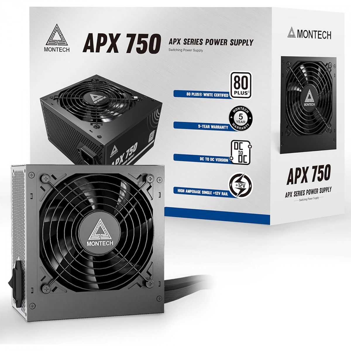 Fonte Montech APX750, 750W, 80 Plus White, PFC Ativo, Preto