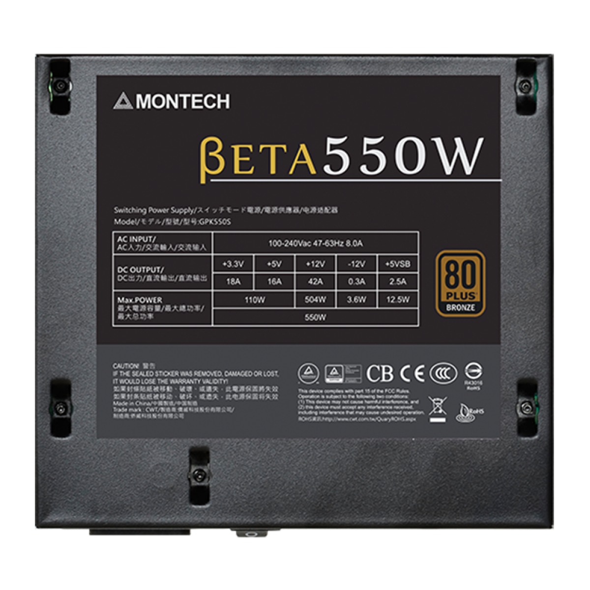 Fonte Montech BETA Bronze 550W, 80 Plus Bronze, PFC Ativo, Capacitores Japoneses