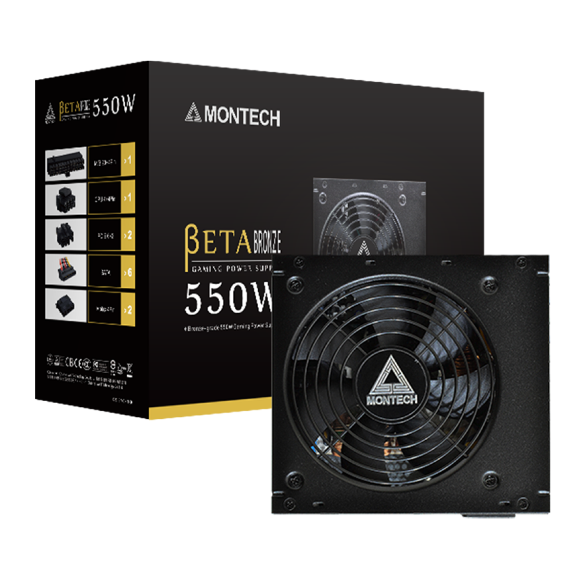 Fonte Montech BETA Bronze 550W, 80 Plus Bronze, PFC Ativo, Capacitores Japoneses