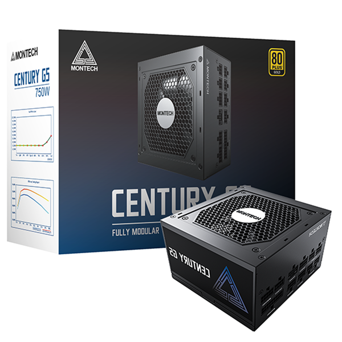 Fonte Montech Century G5 750W, 80 Plus Gold, PCIe 5.0, PFC Ativo, Full Modular, Black