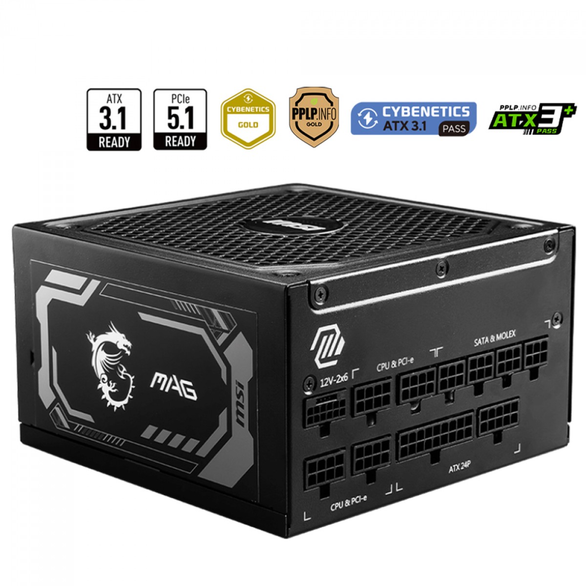 Fonte MSI MAG A1250GL PCIE5, 1250W, 80 Plus Gold, Cybenetics Gold, ATX 3.1, PFC Ativo, Full Modular, Preto