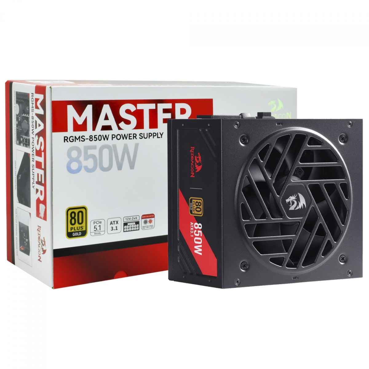 Fonte Redragon Master RGMS 850W, 80 Plus Gold, PFC Ativo, PCIe 5.1, ATX 3.1, Full Modular, GC-MS01
