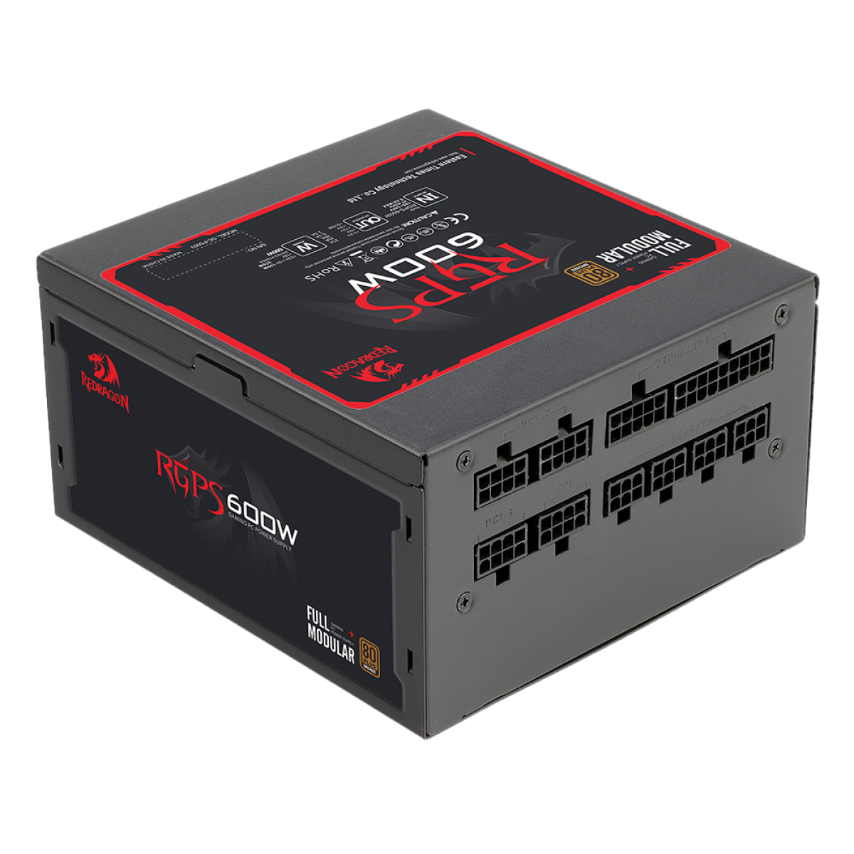 Fonte Redragon RGPS 600W, 80 Plus Bronze, PFC Ativo, Full Modular, Cabo Flat, GC-PS003-1