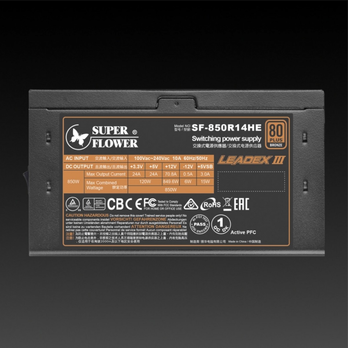 Fonte Super Flower LEADEX III Super Bronze Pro 850W, 80 Plus Bronze, Full Modular, PFC Ativo, SF-850R14HE