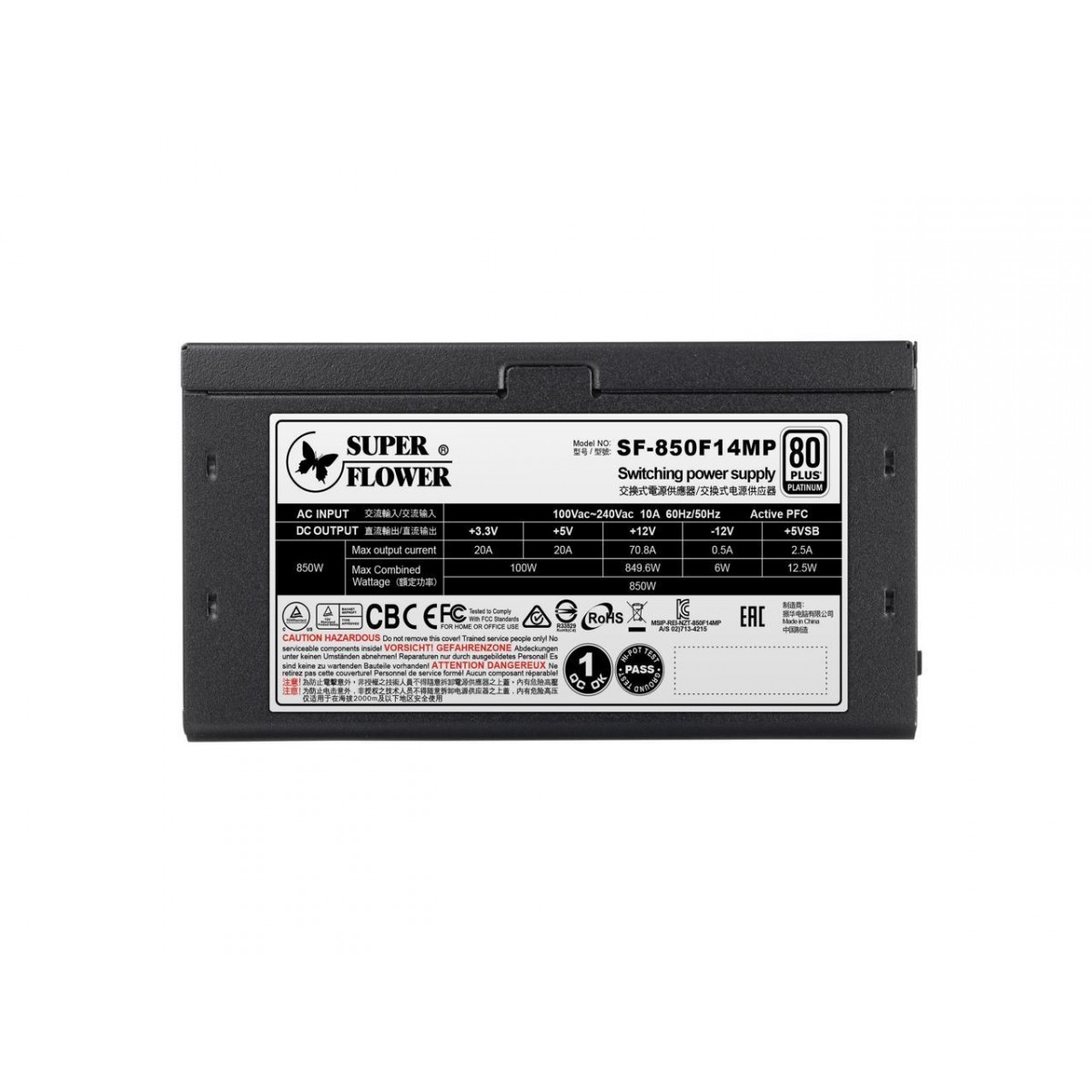 Fonte Super Flower LEADEX Platinum 850W, 80 Plus Platinum, PFC Ativo, Full Modular, SF-850F14MP