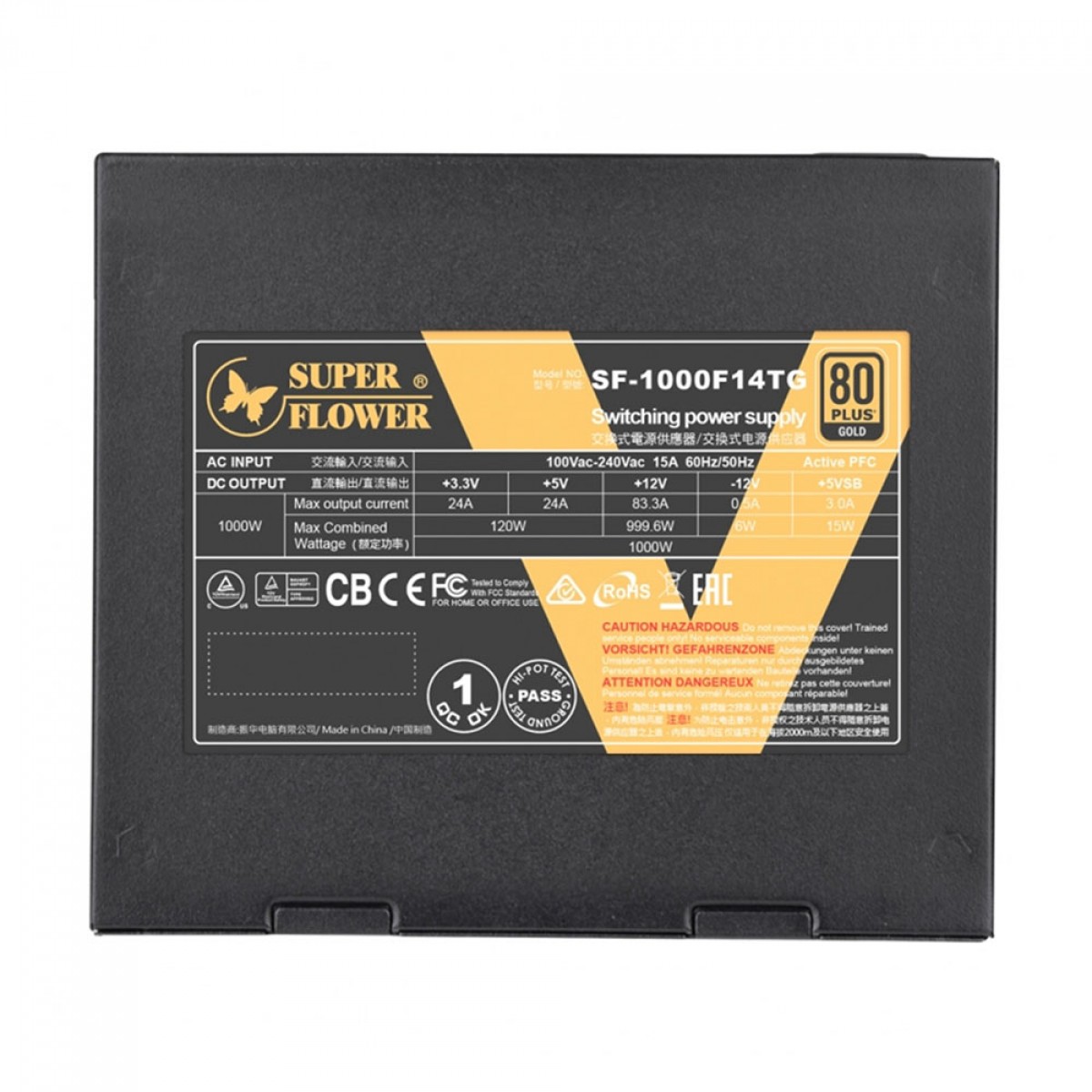 Fonte Super Flower LEADEX V Gold Pro 1000W, 80 Plus Gold, Full Modular, PFC Ativo, SF-1000F14TG(BK)