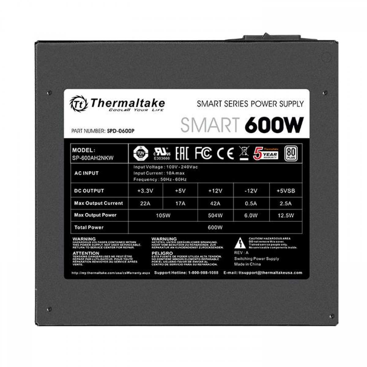 Fonte Thermaltake Smart Series 600W, 80 Plus White, PFC Ativo, PS-SPD-0600NPCWBZ-W