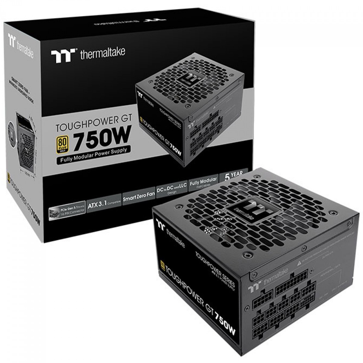 Fonte Thermaltake Toughpower GT, 750W, 80 Plus Gold, PFC Ativo, ATX 3.1, Full Modular, PS-TPT-0750FNFAGB-3