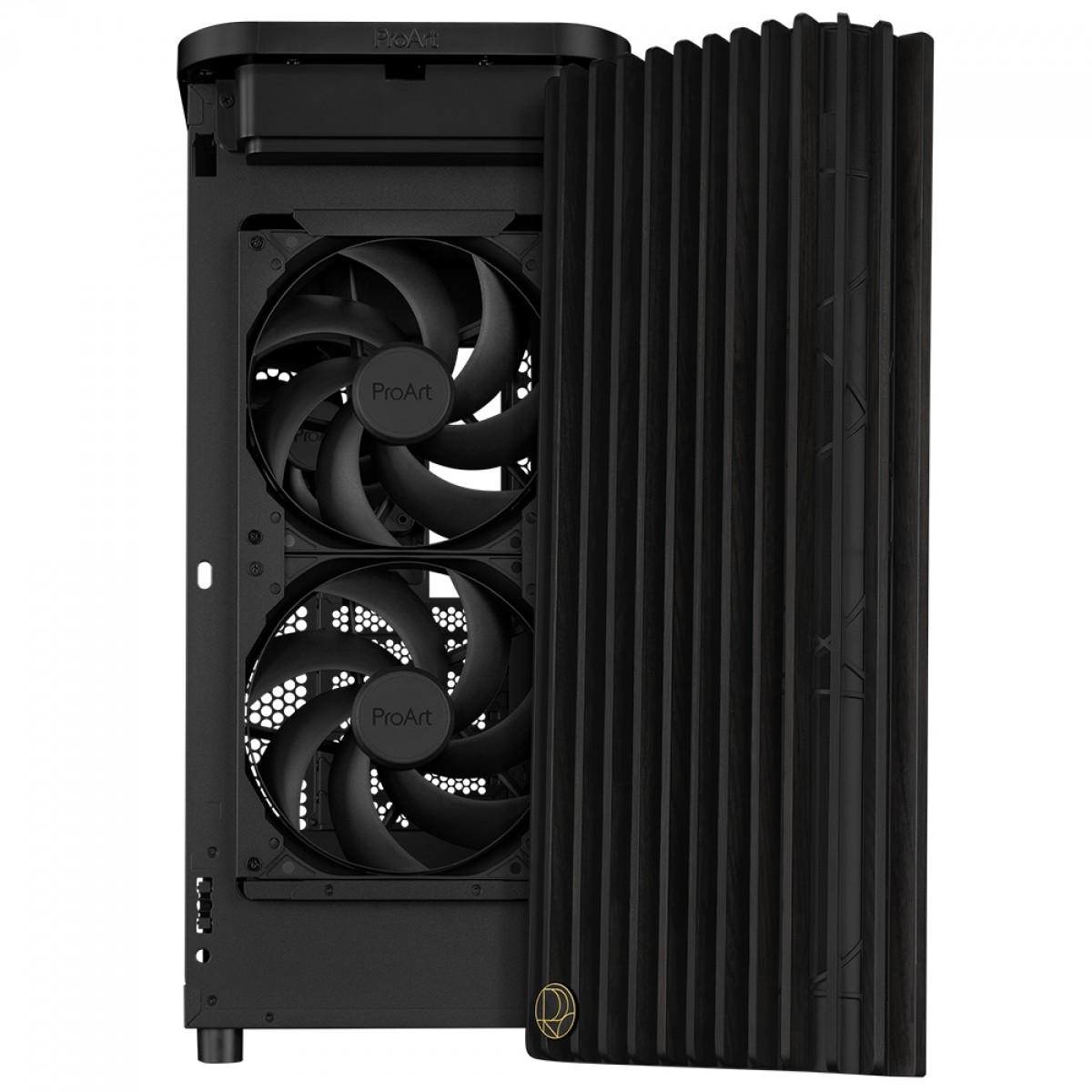 Gabinete Asus ProArt PA401 Wood Edition, Mid Tower, Vidro Temperado, ATX, Sem Fonte, Com 3 Fans, Preto, 90DC00M0-B30000