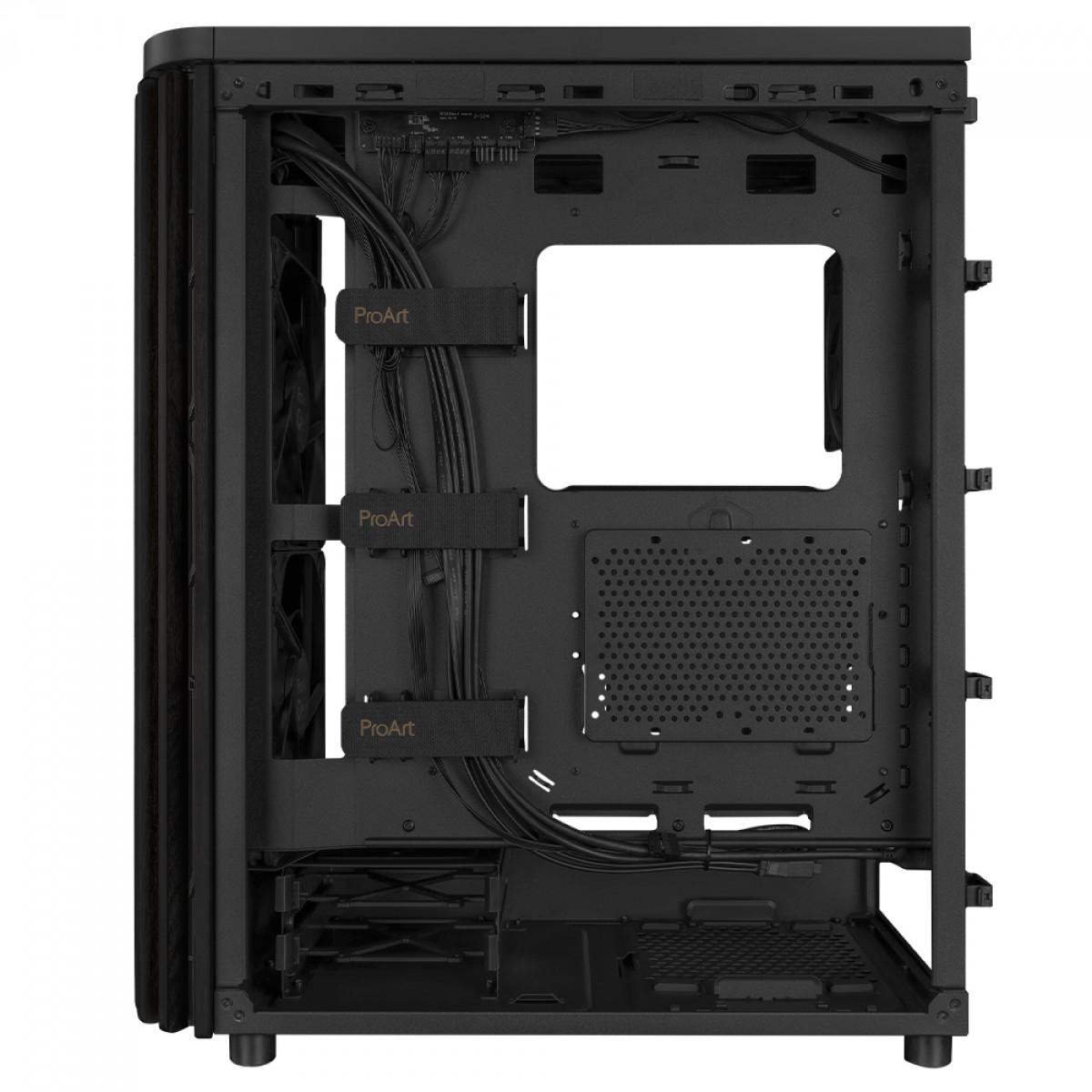 Gabinete Asus ProArt PA401 Wood Edition, Mid Tower, Vidro Temperado, ATX, Sem Fonte, Com 3 Fans, Preto, 90DC00M0-B30000