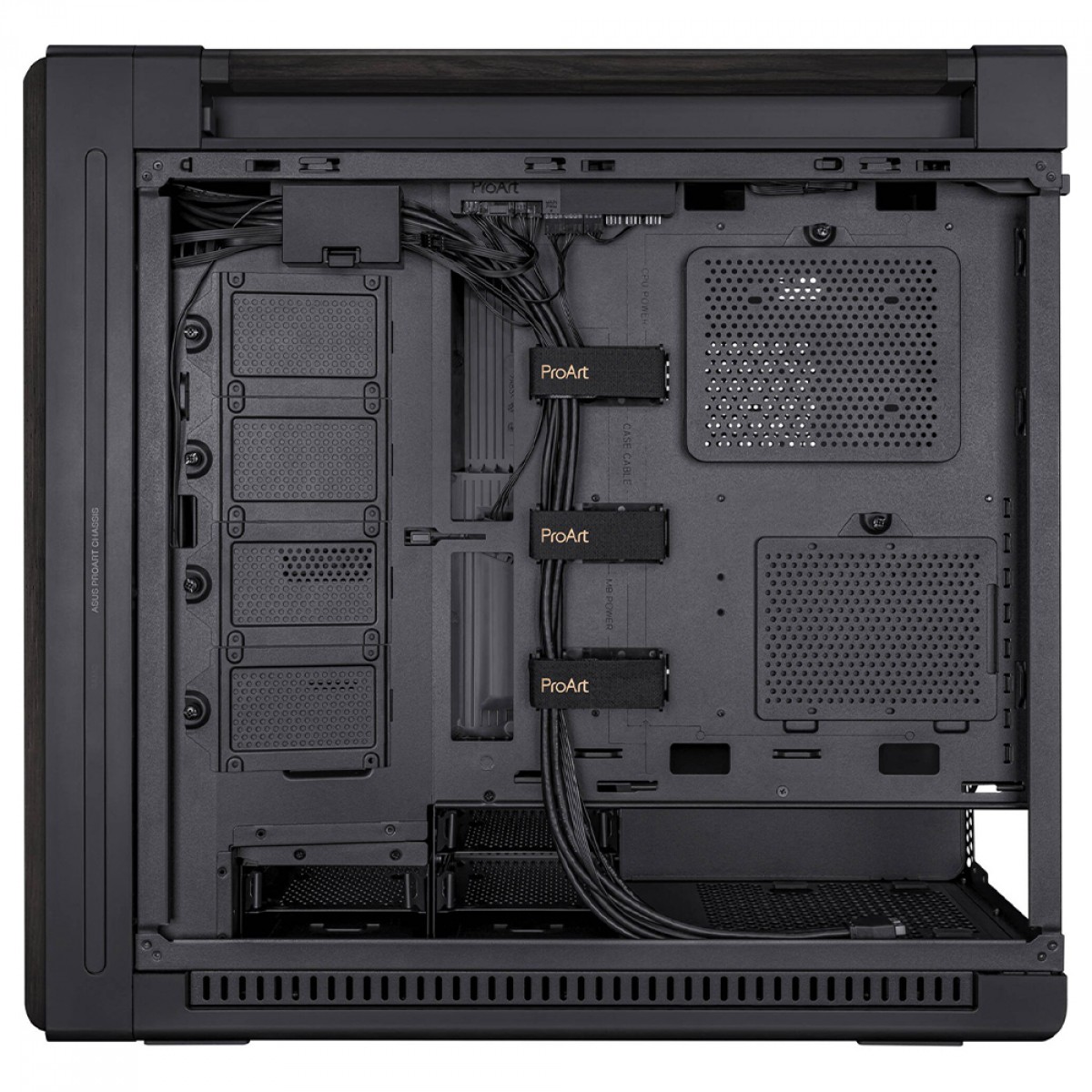 Gabinete Asus ProArt PA602 Wood Edition, Mid Tower, Vidro Temperado, E-ATX, Sem Fonte, Com 3 Fans, Preto, 90DC00J0-B00010