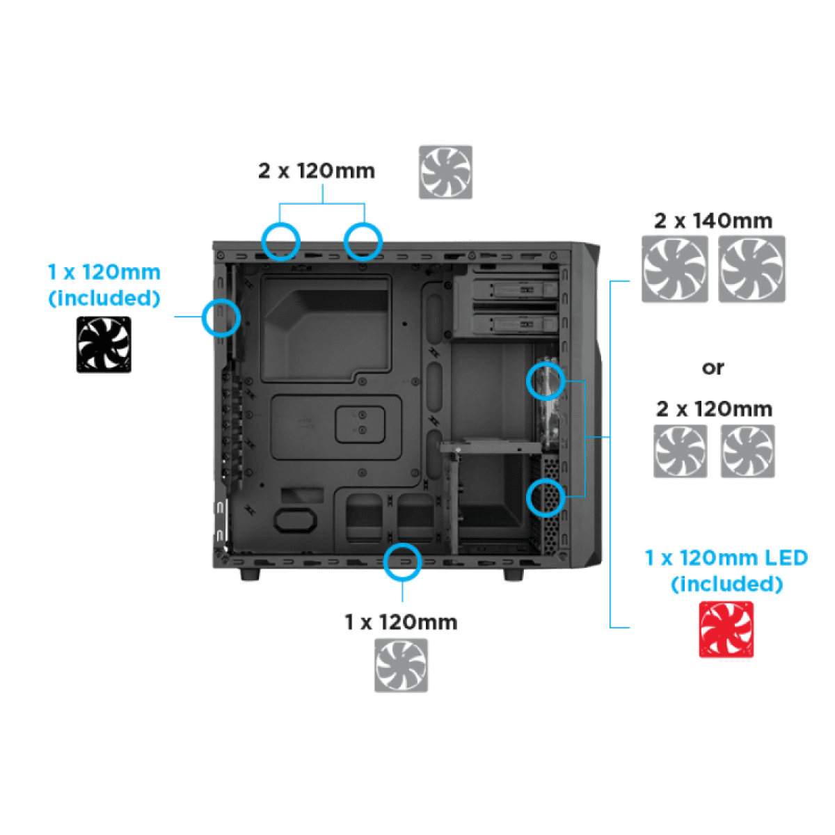 Gabinete Gamer Corsair Carbide SPEC-02 Led Red, Mid Tower, Com 2 Fans, Lateral em Acrílico, Black, Sem Fonte, CC-9011051-WW