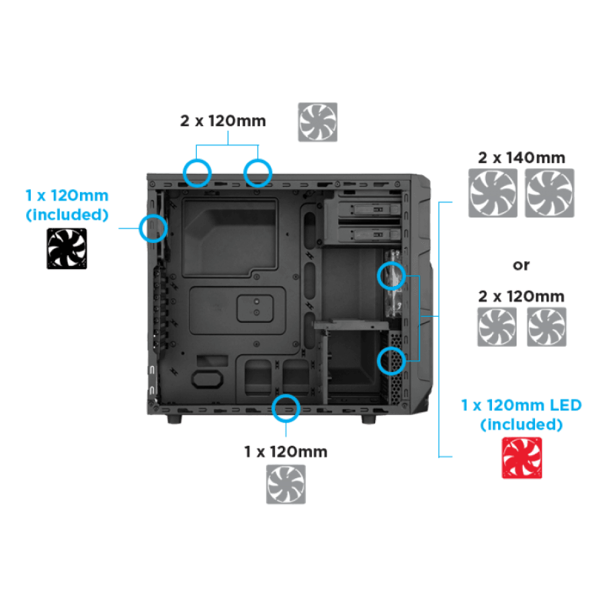 Gabinete Gamer Corsair Carbide SPEC-03, Mid Tower, Com 2 Fans, Lateral em Acrílico, Black, Sem Fonte, CC-9011052-WW