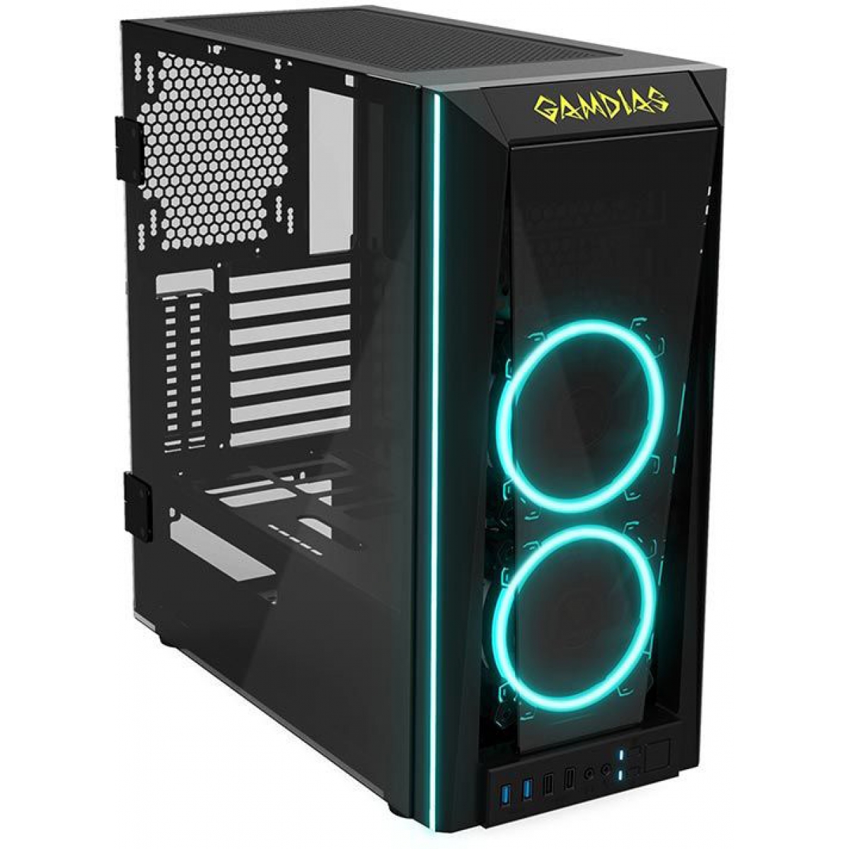 Gabinete Gamer Gamdias Talos M1, Mid Tower, Vidro Temperado, Black, Sem fonte, Com 2 Fans RGB