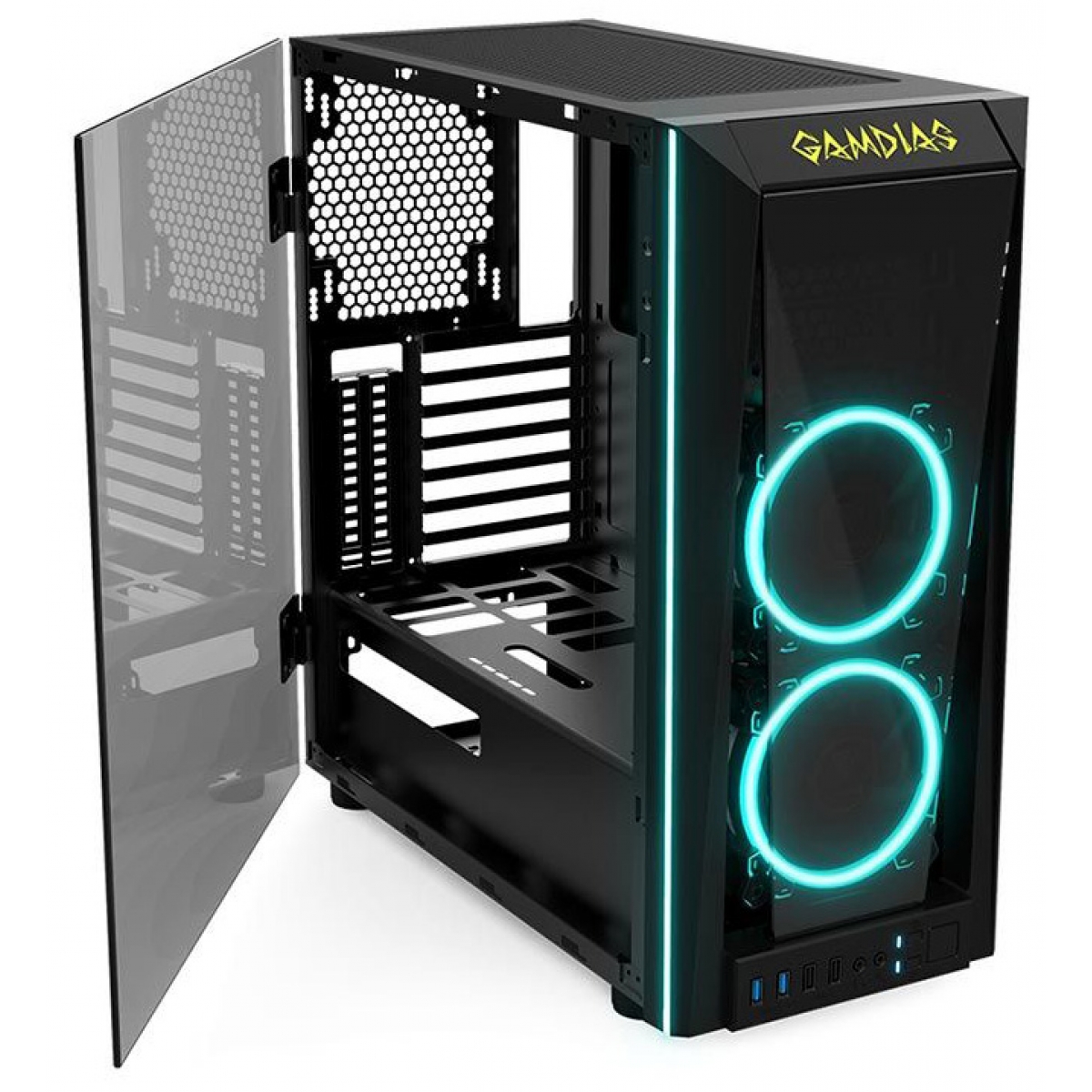 Gabinete Gamer Gamdias Talos M1, Mid Tower, Vidro Temperado, Black, Sem fonte, Com 2 Fans RGB