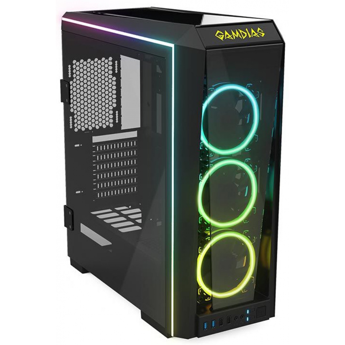 Gabinete Gamer Gamdias Talos P1, Mid Tower, Vidro Temperado, Black, Sem fonte, Com 3 Fans RGB