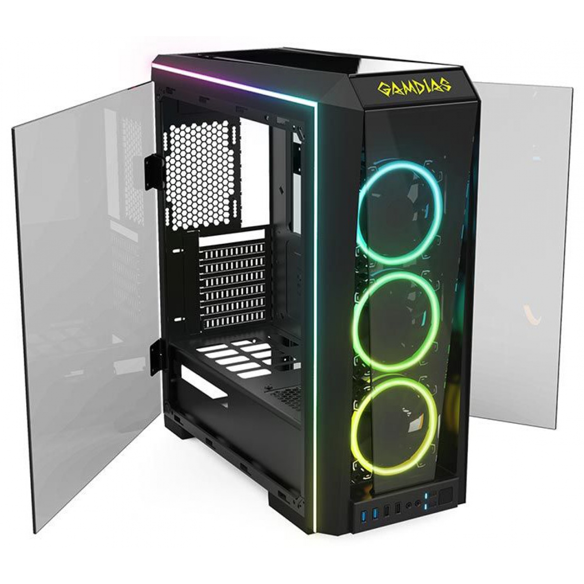 Gabinete Gamer Gamdias Talos P1, Mid Tower, Vidro Temperado, Black, Sem fonte, Com 3 Fans RGB