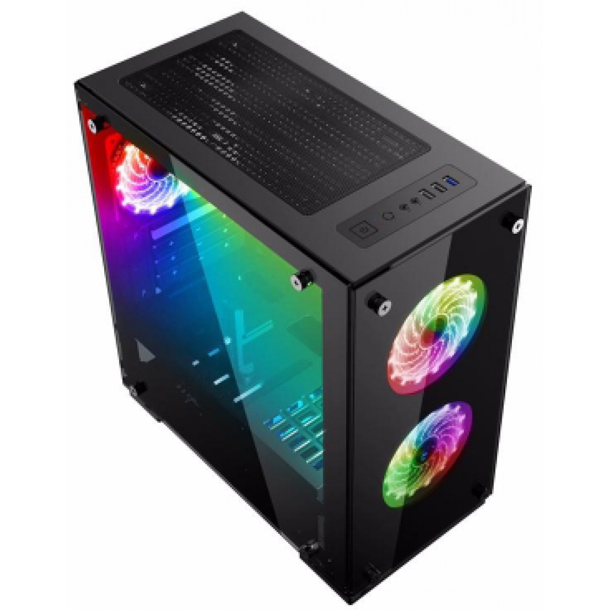 Gabinete Gamer Gamemax, Mid Tower, ​​​​​​​Vidro temperado, Com 3 Fans RGB, Black, Sem Fonte, H605-TA