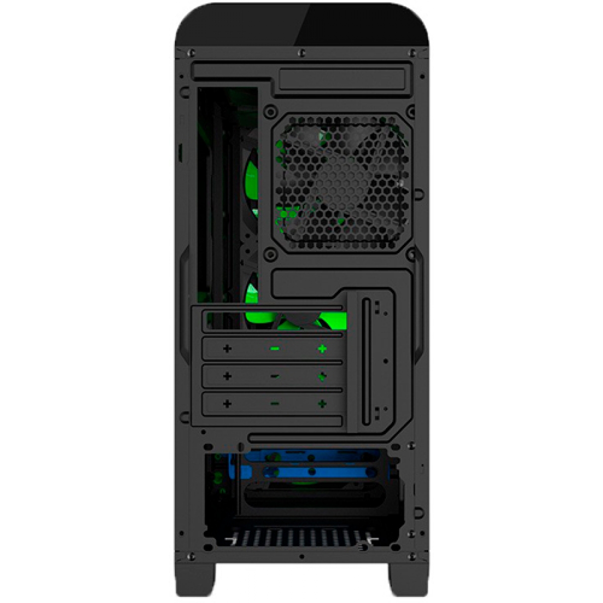 Gabinete Gamer Gamemax Hero, Mid Tower, Com 4 Fans, Black-Green, Sem Fonte, H602-BG