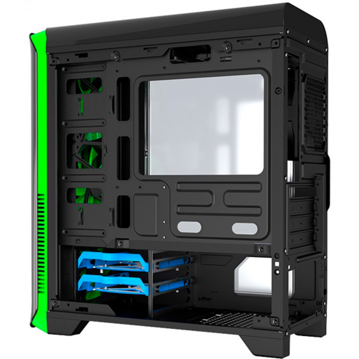 Gabinete Gamer Gamemax Hero, Mid Tower, Com 4 Fans, Black-Green, Sem Fonte, H602-BG