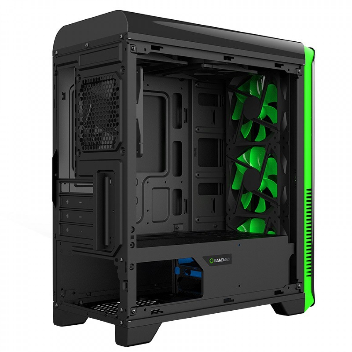 Gabinete Gamer Gamemax Hero, Mid Tower, Com 4 Fans, Black-Green, Sem Fonte, H602-BG