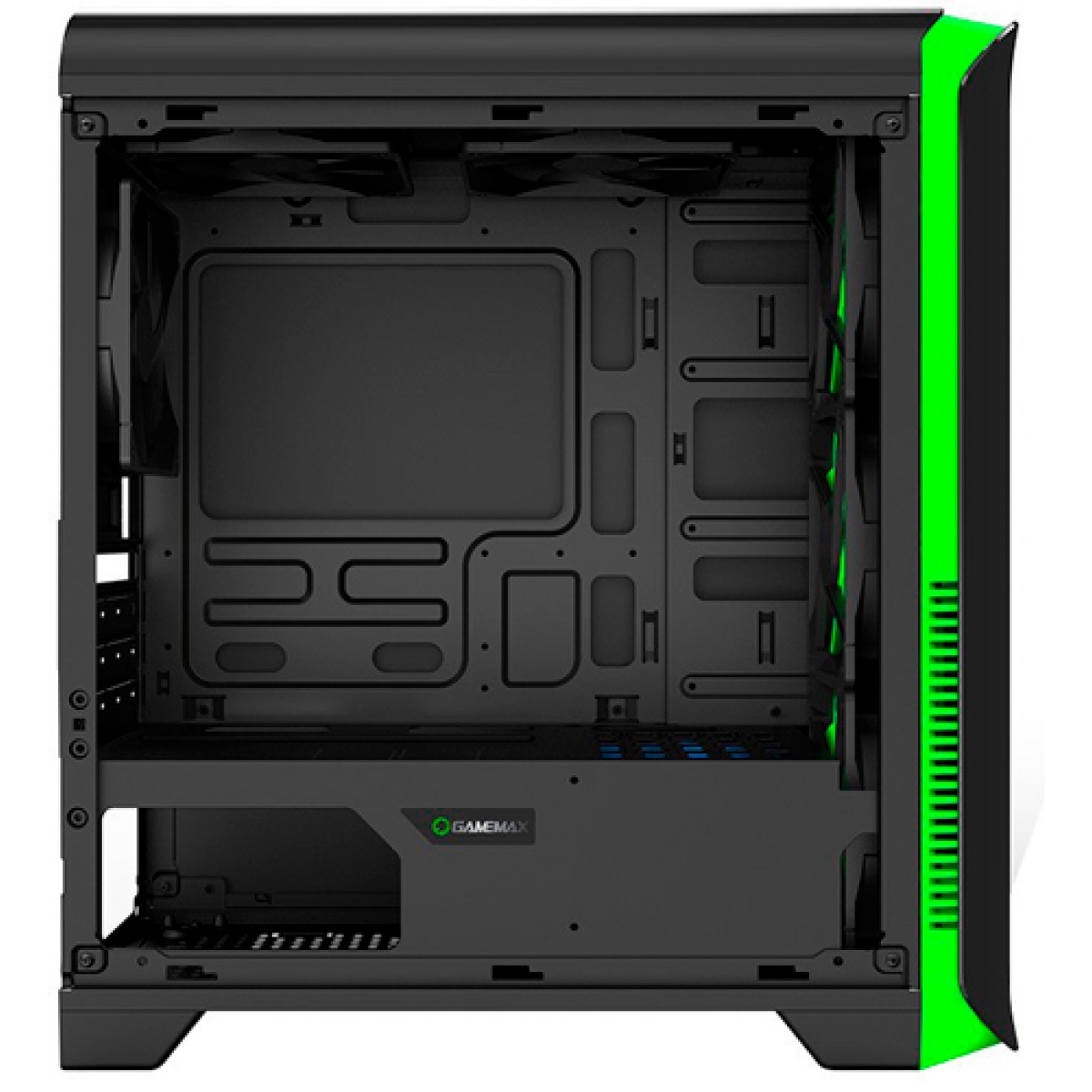Gabinete Gamer Gamemax Hero, Mid Tower, Com 4 Fans, Black-Green, Sem Fonte, H602-BG