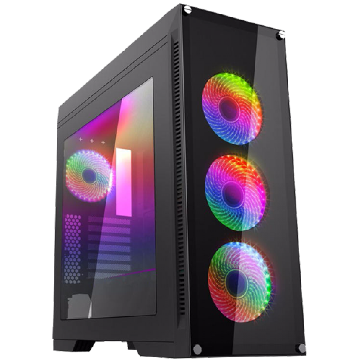 Gabinete Gamer Gamemax Rainbow M911 RGB, Mid Tower, Com 4 Fans, Vidro Temperado, Black, Sem Fonte