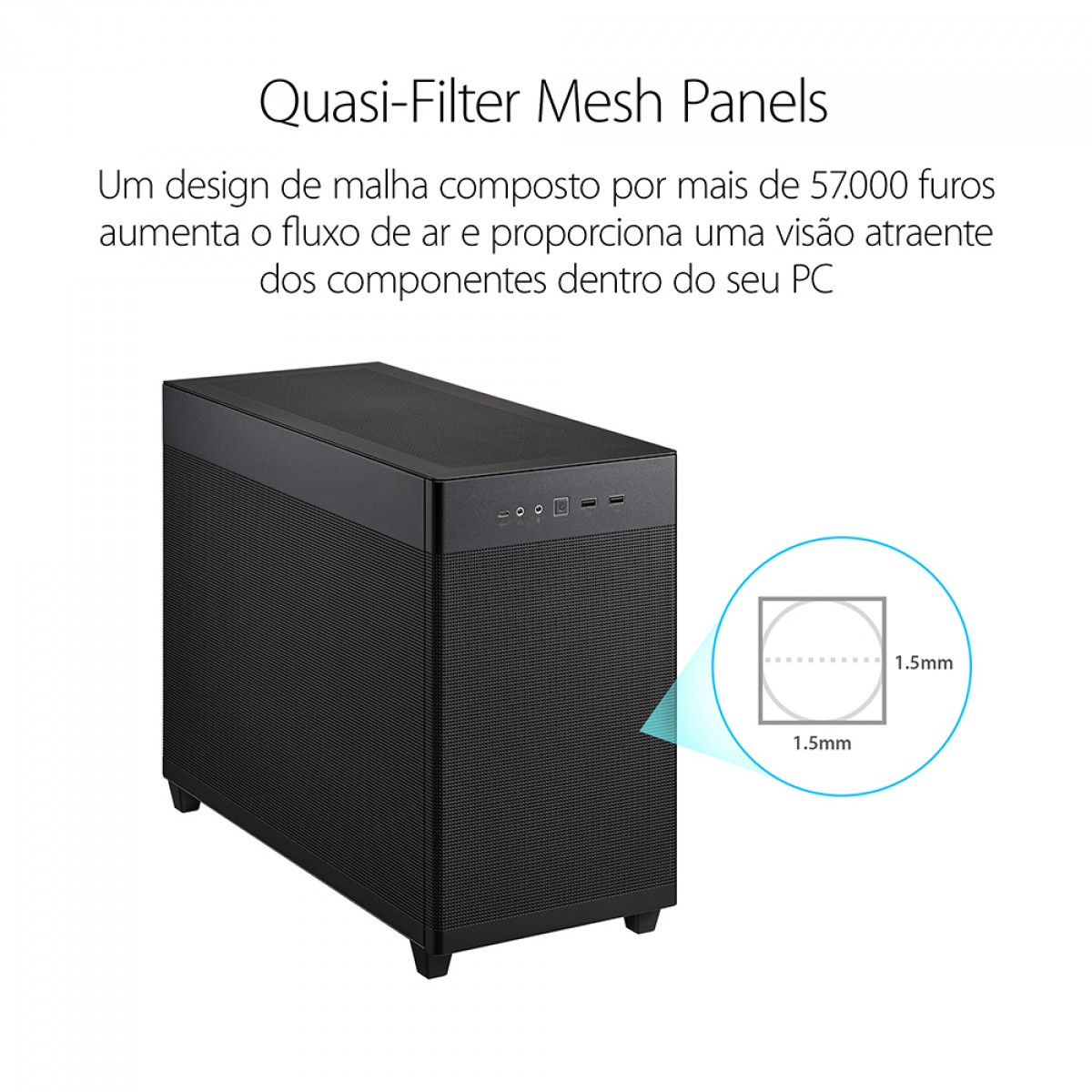 Gabinete Gamer Asus Prime AP201 Case Glass Black Edition, Micro-ATX, Quasi-Filter Mesh, Com 1 fan, 90DC00G0-B30010