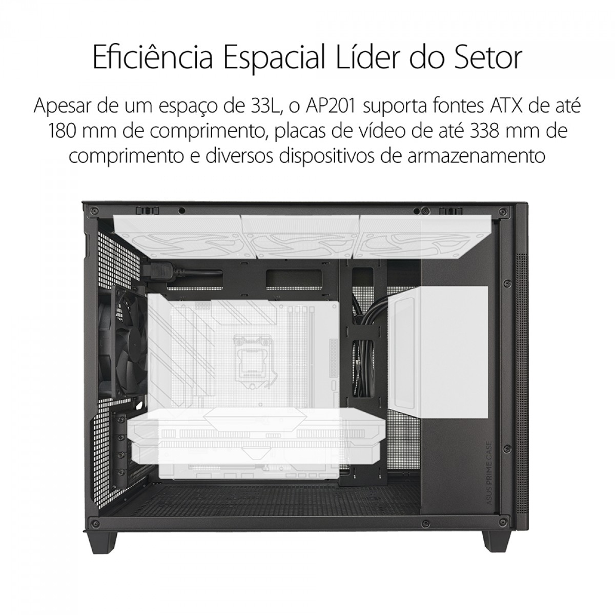 Gabinete Gamer Asus Prime AP201 Case Glass Black Edition, Micro-ATX, Quasi-Filter Mesh, Com 1 fan, 90DC00G0-B30010