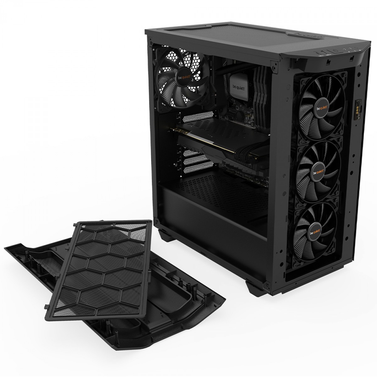 Gabinete Gamer Be Quiet Pure Base 500 DX, Mid Tower, ATX, ARGB, Vidro Temperado, Com 3 Fans, Preto, BGW37
