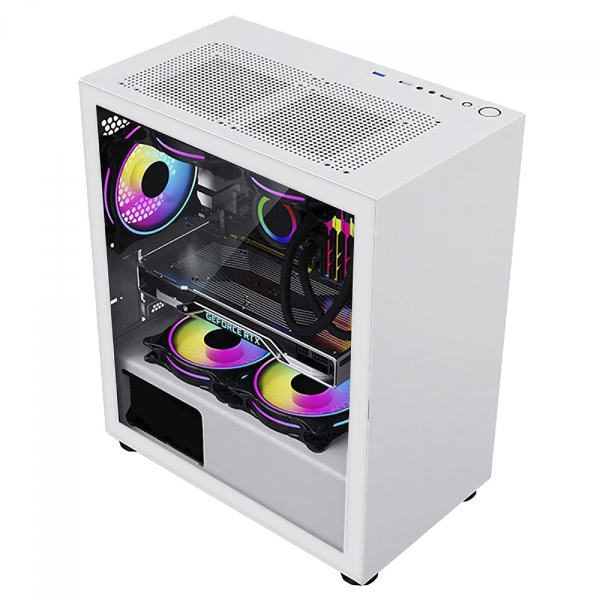 Gabinete Gamer BRX Blazer White, Mid Tower, Vidro Temperado, M-ATX, Com 3 Fans, Branco, CA-035