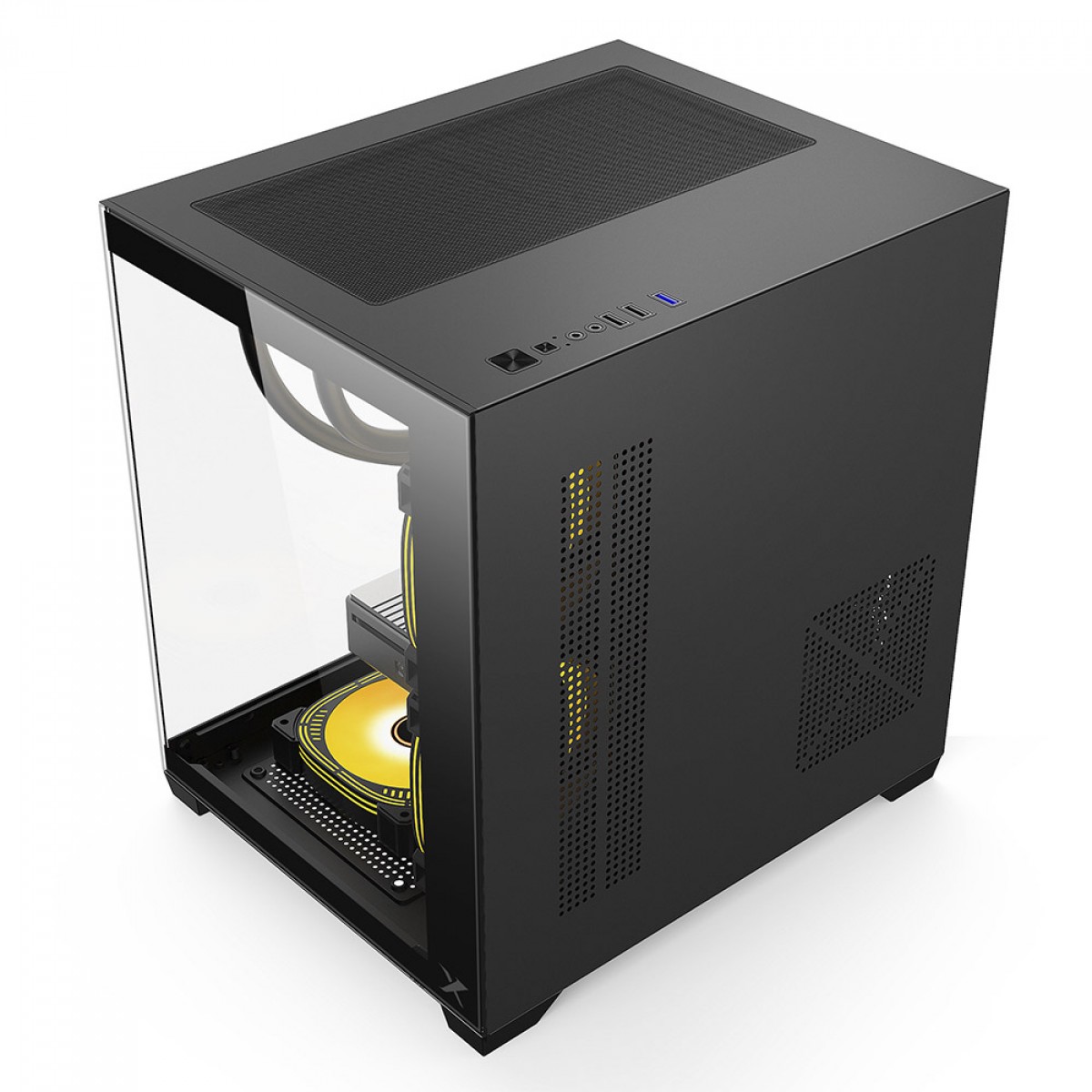 Gabinete Gamer BRX Xtreme Glacier, Mini Tower,  Lateral e Frontal de Vidro, Com 3 Fans, Preto, R41B