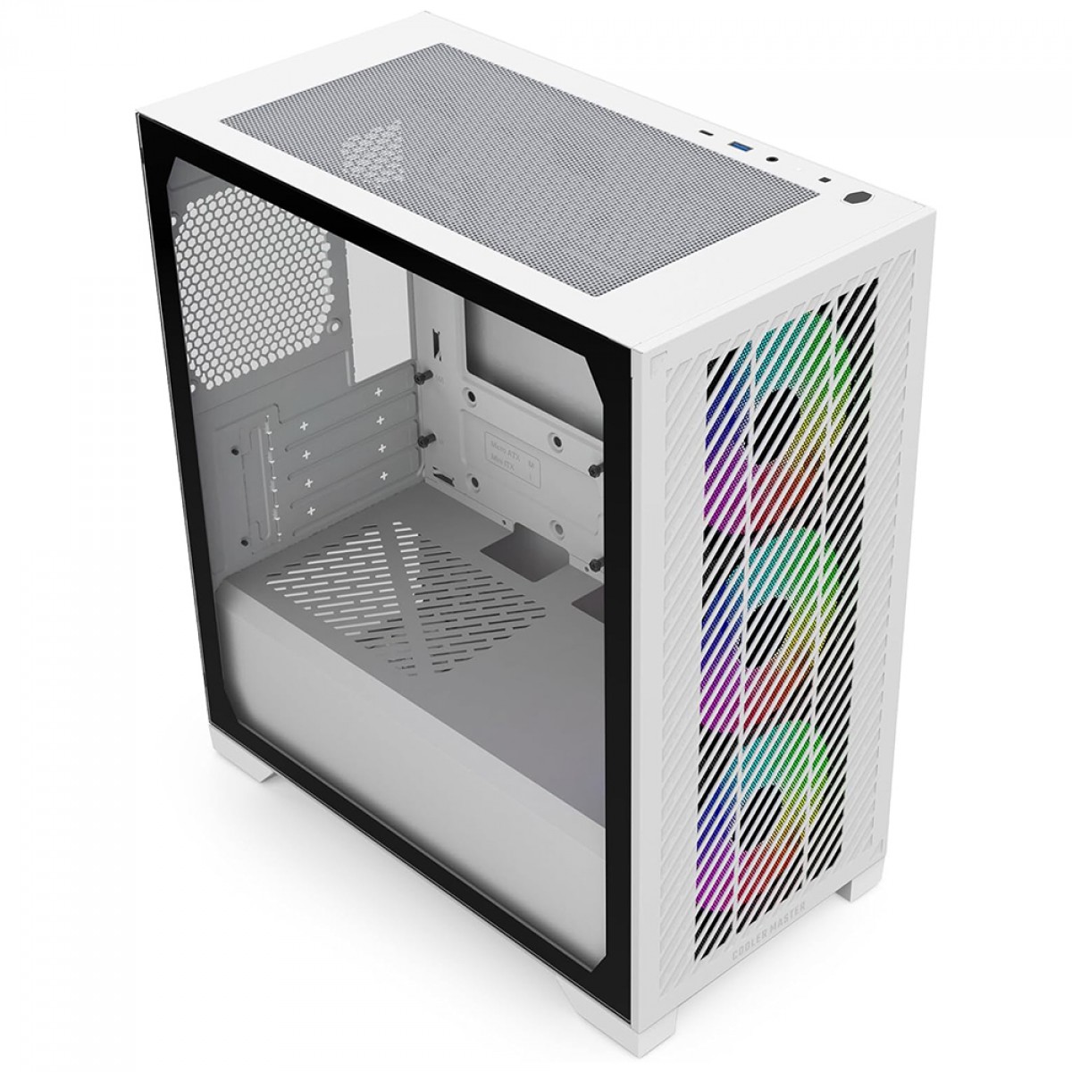 Gabinete Gamer Cooler Master Elite 301 Branco, ARGB, Vidro Temperado, Mid Tower, mATX, Com 3 Fans, E301-WGNN-S00