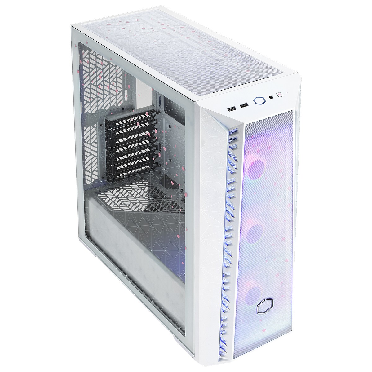 Gabinete Gamer Cooler Master Masterbox 520 Mesh Sakura Limited Edition, Mid Tower, Vidro Temperado, E-ATX, White, Com 3 Fans ARGB, MB520-WGNN-S02