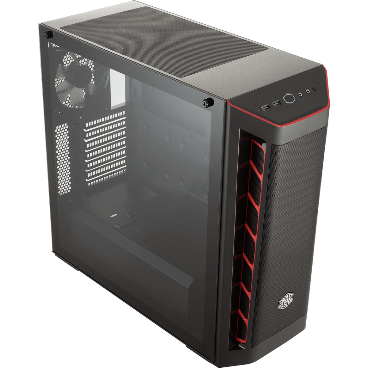 Gabinete Gamer Cooler Master Masterbox MB511 TG, Mid Tower, Vidro Temperado, Red, MCB-B511D-KGNN-S00, Sem Fonte, Com 1 Fan