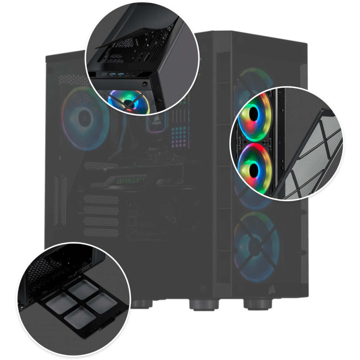 Gabinete Gamer Corsair iCue 465X, Mid Tower, Com 3 Fans, Vidro Temperado, Black, Sem Fonte, CC-9011188-WW