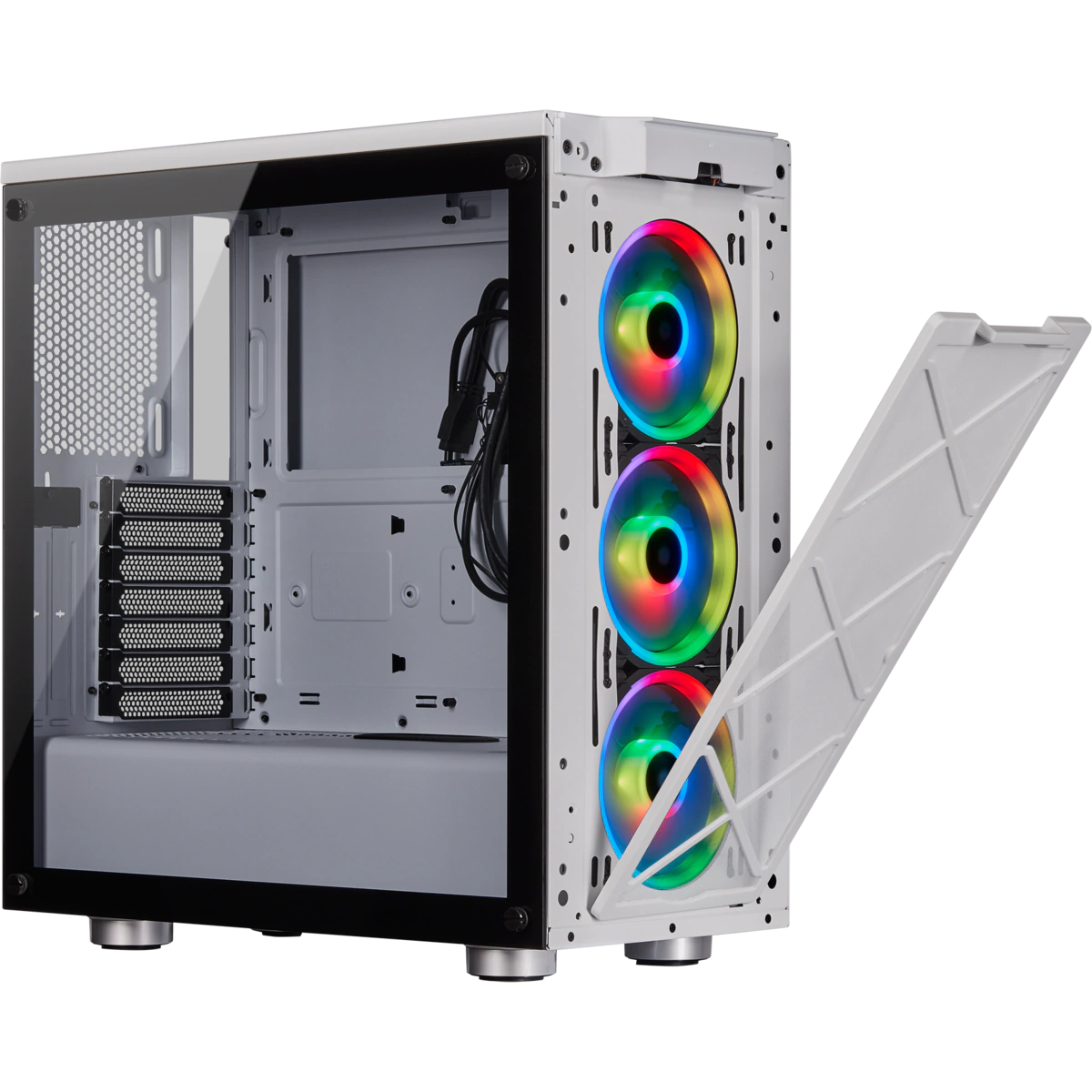 Gabinete Gamer Corsair, iCue 465X RGB, Mid Tower, Vidro Temperado, ATX, White, CC-9011189-WW, Sem Fonte, Com 3 Fans, CC-9011189-WW