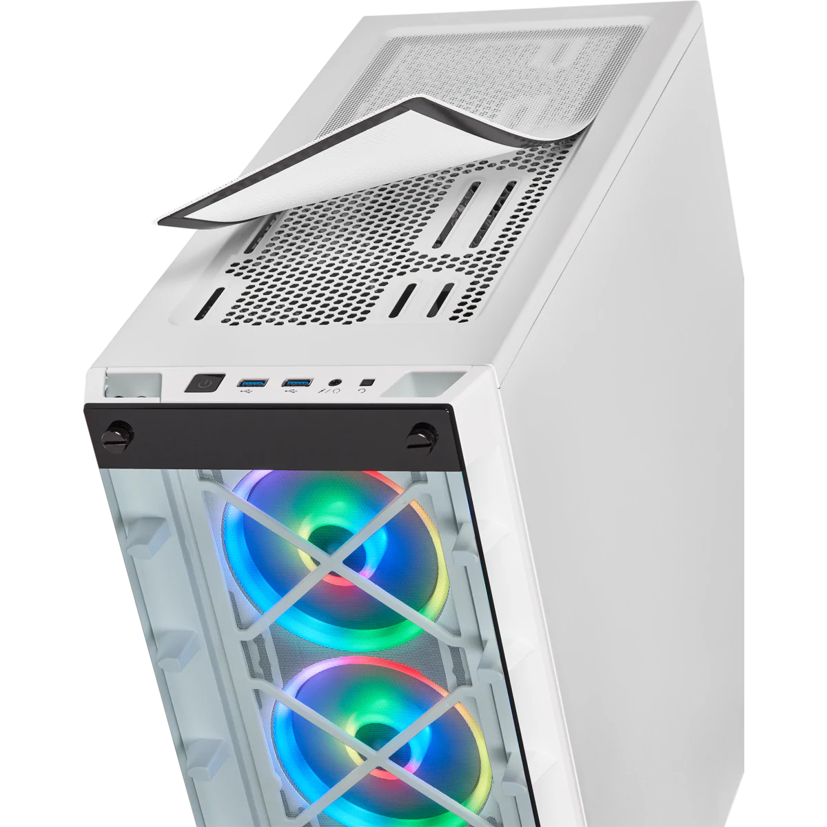 Gabinete Gamer Corsair, iCue 465X RGB, Mid Tower, Vidro Temperado, ATX, White, CC-9011189-WW, Sem Fonte, Com 3 Fans, CC-9011189-WW