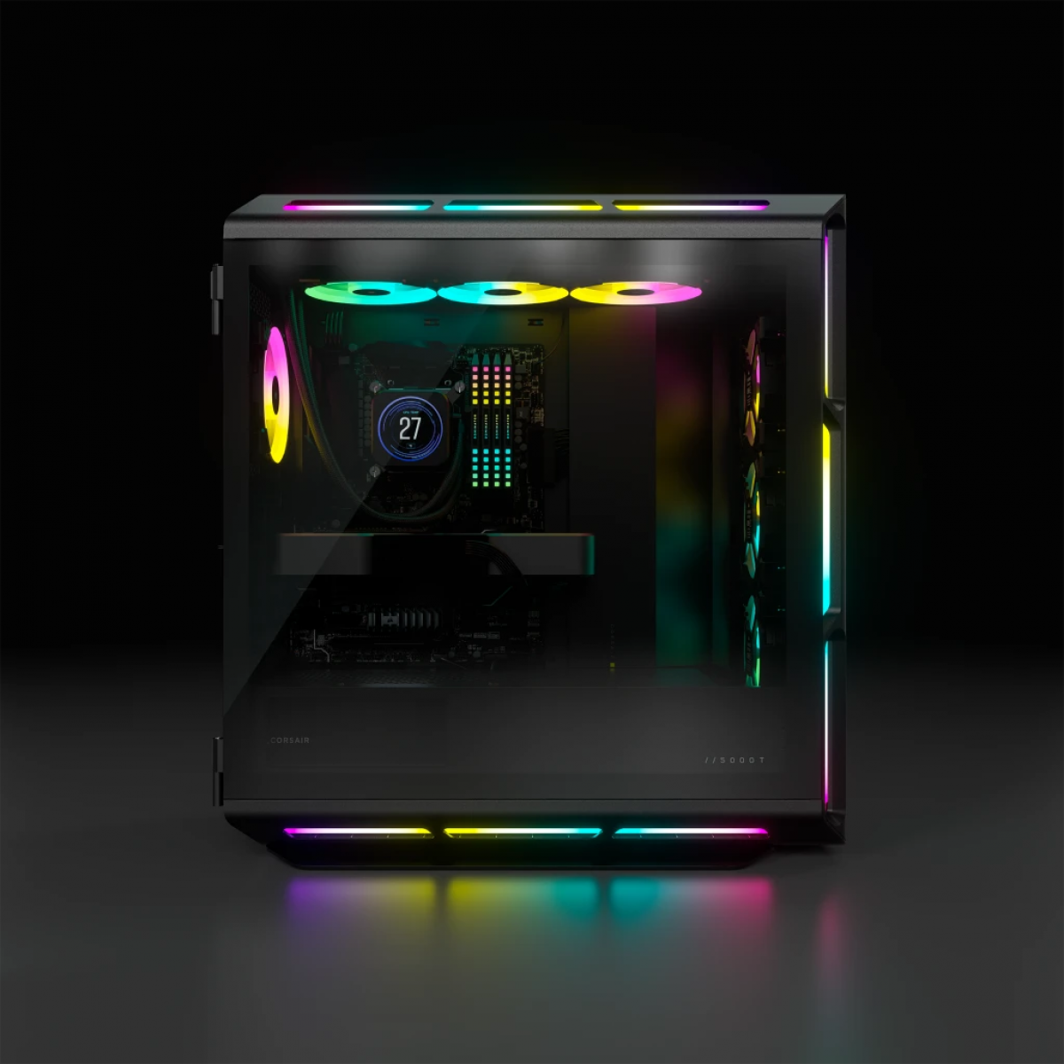 Gabinete Gamer Corsair iCUE 5000T RGB, Mid Tower, Vidro Temperado, Black, ATX, Sem Fonte, Com 3 Fans, CC-9011231-WW