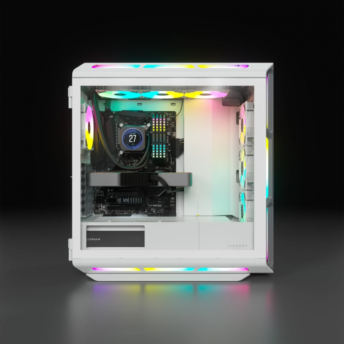 Gabinete Gamer Corsair iCUE 5000T RGB, Mid Tower, Vidro Temperado, White, ATX, Sem Fonte, Com 3 Fans, CC-9011231-WW