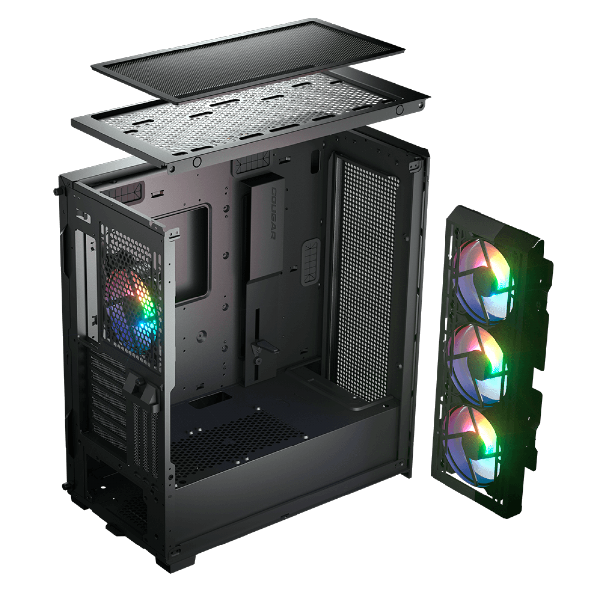 Gabinete Gamer Cougar Airface PRO RGB, Mid Tower, Vidro Temperado, E-ATX, Black, Sem Fonte, Com 4 Fans, 385AD10.0003