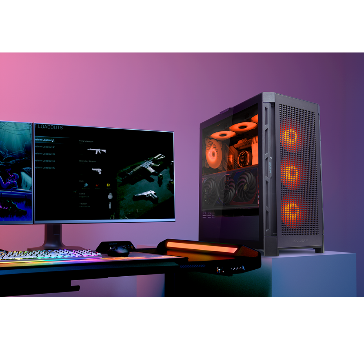 Gabinete Gamer Cougar Duoface PRO RGB, Mid Tower, Vidro Temperado, E-ATX, Black, Sem Fonte, Com 4 Fans, 385AD10.0001