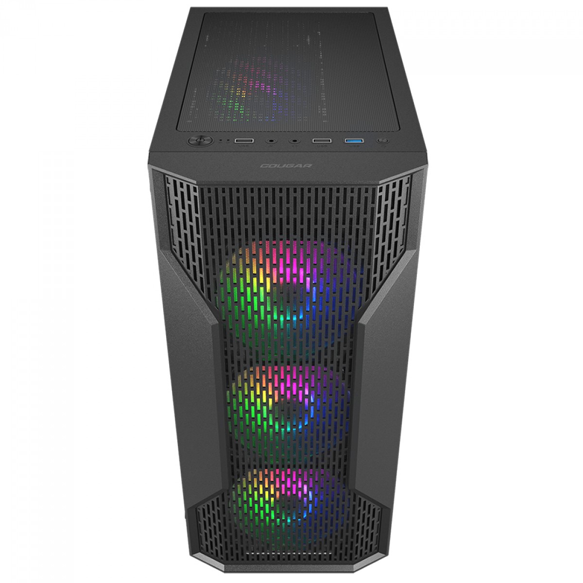 Gabinete Gamer Cougar MX 110 RGB, Mid Tower, Vidro Temperado, ATX, Sem Fonte, Com 4 Fans, Preto, 382BD20.0001