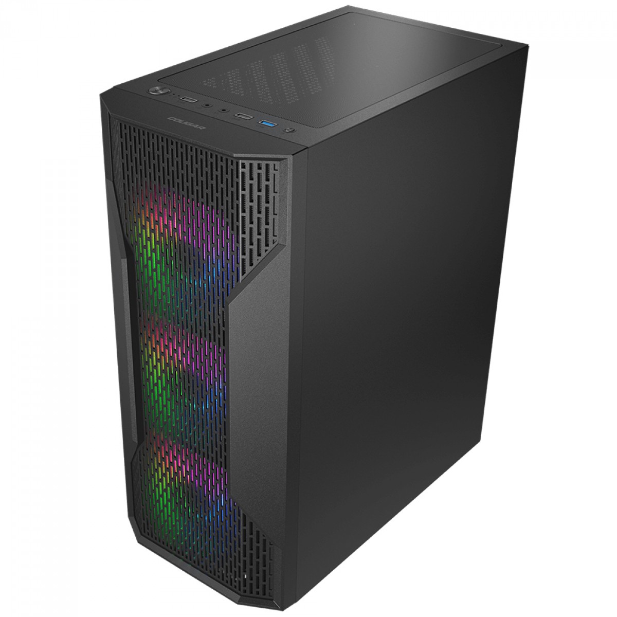 Gabinete Gamer Cougar MX 110 RGB, Mid Tower, Vidro Temperado, ATX, Sem Fonte, Com 4 Fans, Preto, 382BD20.0001
