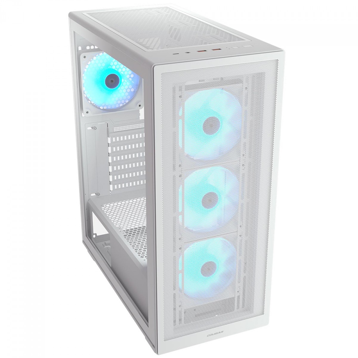 Gabinete Gamer Cougar MX220 RGB, Mid Tower, Vidro Temperado, ATX, Com 4 Fans, Branco, 382AC80.0002