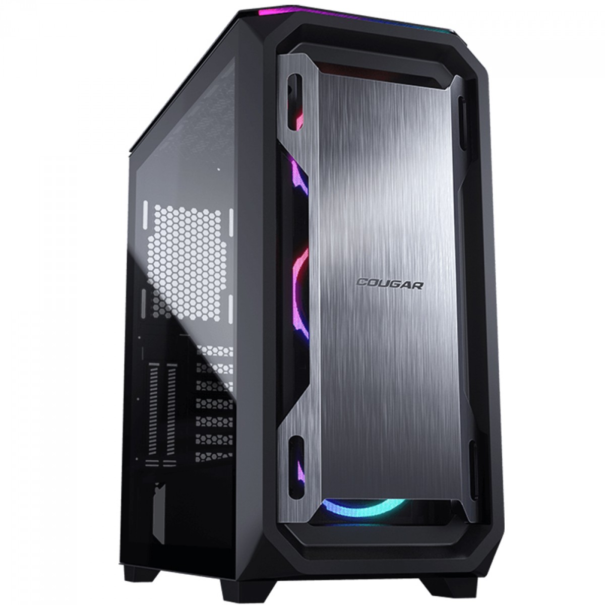Gabinete Gamer Cougar MX670 RGB, Mid Tower, Vidro Temperado, E-ATX, Black, Sem Fonte, Com 3 Fans, 385UM60.0001