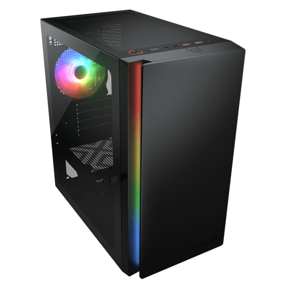 Gabinete Gamer Cougar Purity RGB, Mini Tower, Vidro Temperado, Black, Micro-ATX, Sem Fonte, Com 1 Fan, 385PC40.0001